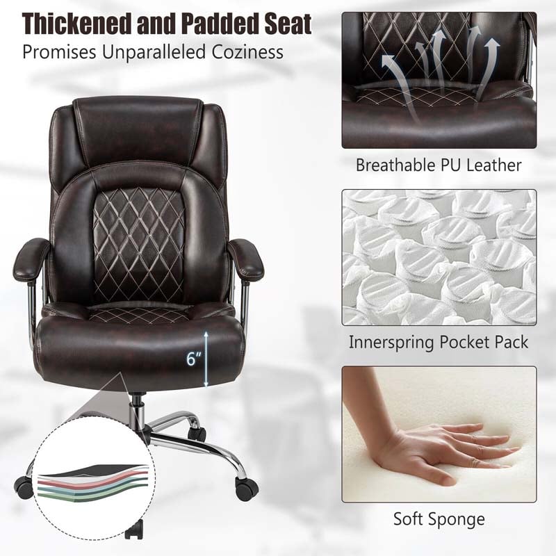 500 LBS Big & Tall Office Chair, Extra Wide Seat Leather Executive Chair, Height Adjustable Swivel Computer Desk Chair