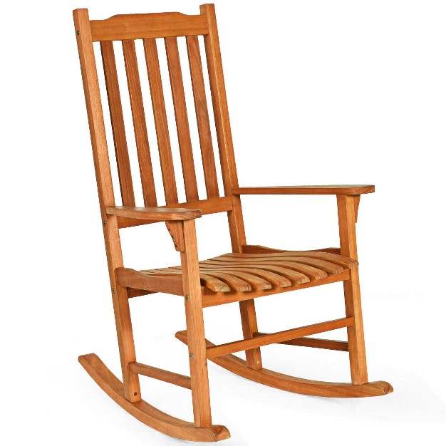 Costway Outdoor Eucalyptus Rocking Chair Single Rocker For Patio Deck Garden Natural