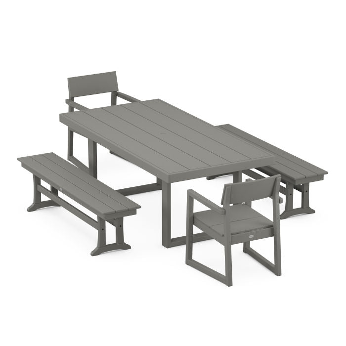 Polywood EDGE 5-Piece Dining Set with Benches PWS872-1