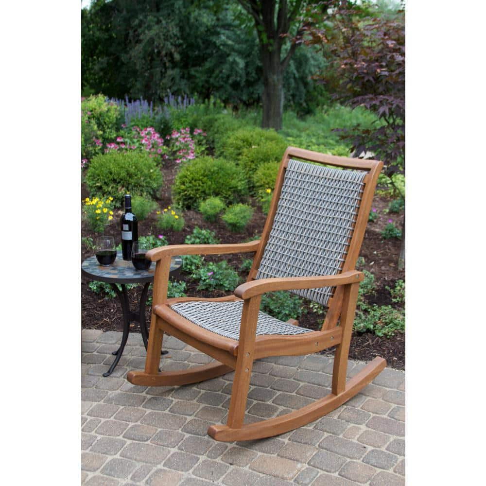 Outdoor Interiors Grey Wicker and Eucalyptus Outdoor Rocking Chair 21095RCG