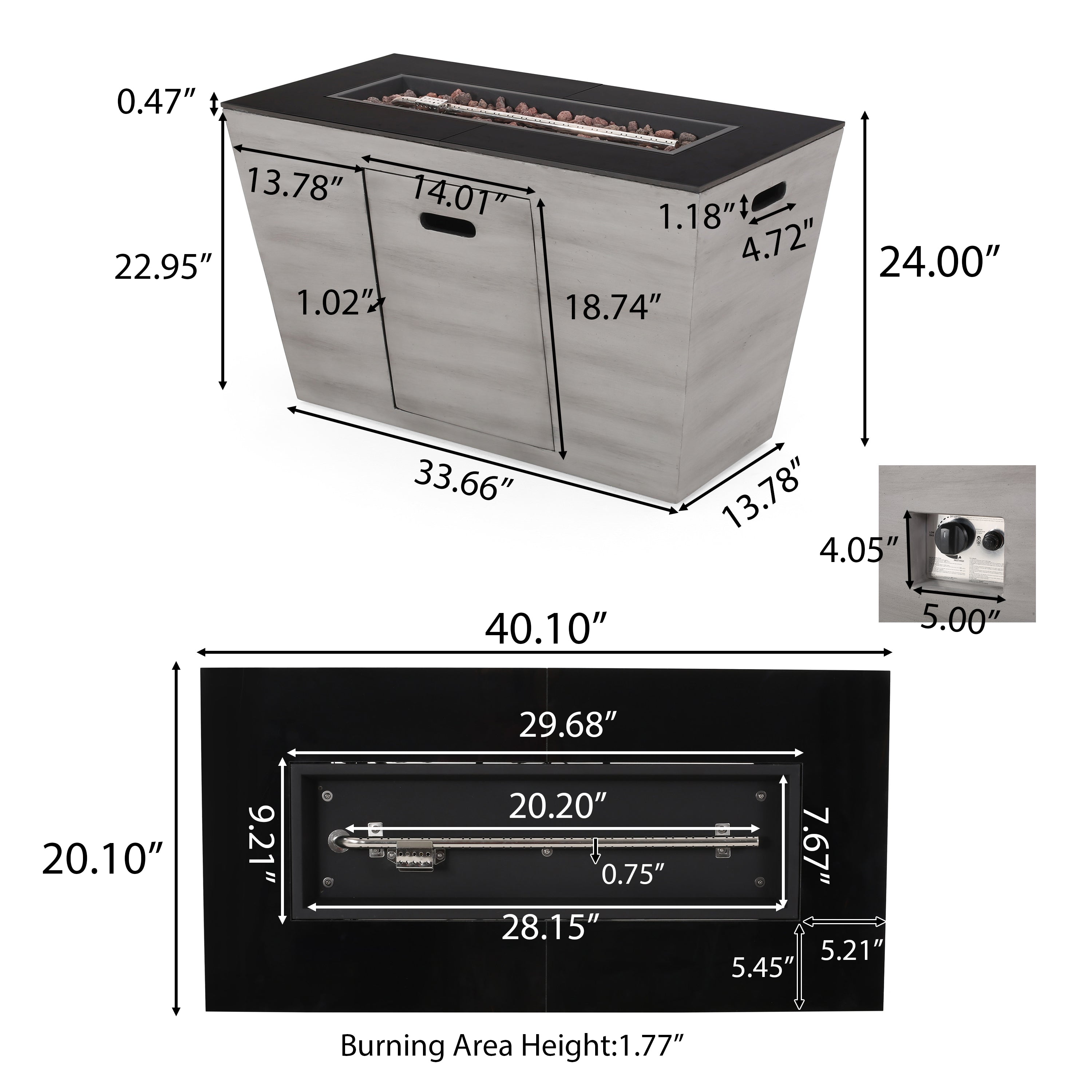 Mattie Outdoor 40-Inch Rectangular Fire Pit