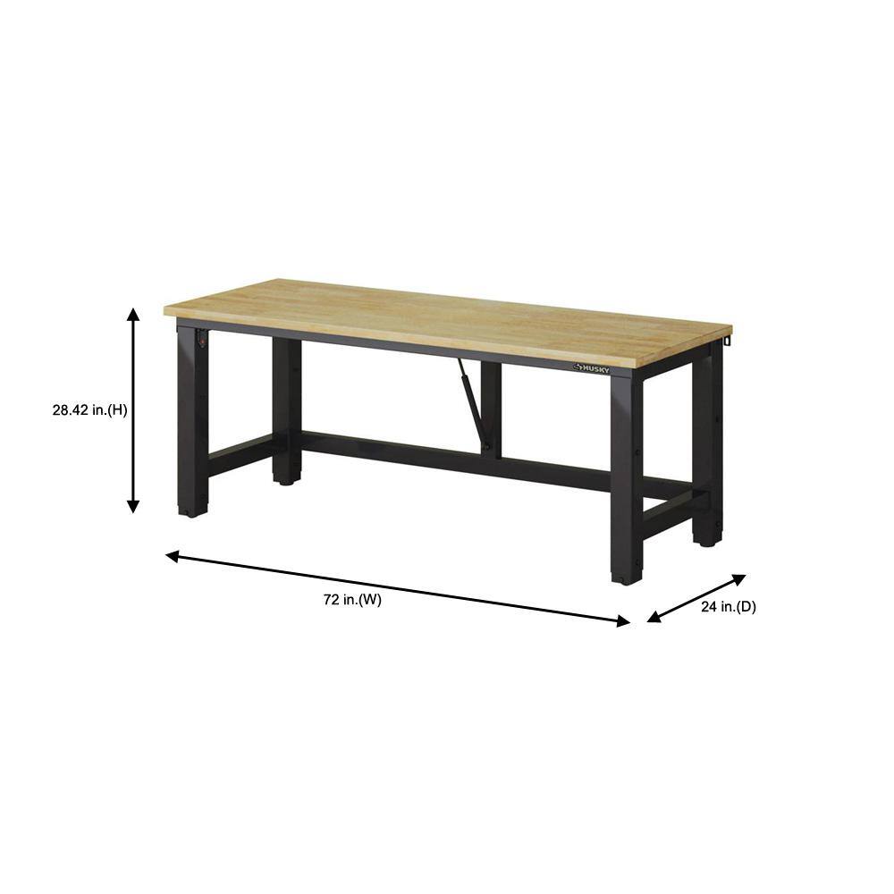 Husky Ready-To-Assemble 6 ft. Folding Adjustable Height Solid Wood Top Workbench in Black WSH72FWB