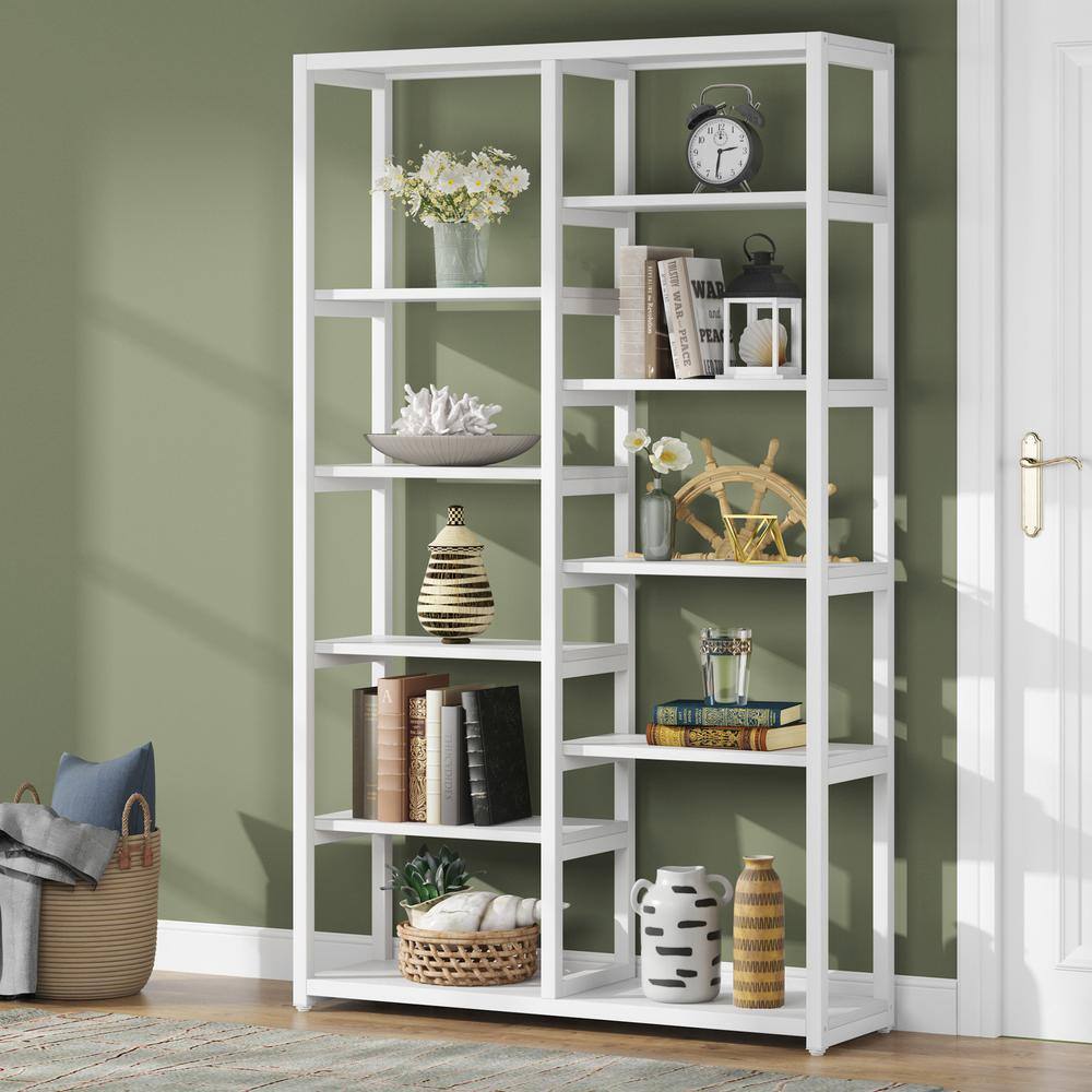 TRIBESIGNS WAY TO ORIGIN Hamilton 70.9 in. White Wood 10-Shelf Etagere Bookcase with Open Back HD-CJ156