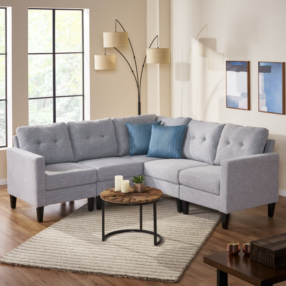 GDF Studio Marsh Mid Century Modern Sectional Sofa Set  Gray Tweed   Transitional   Sectional Sofas   by GDFStudio  Houzz