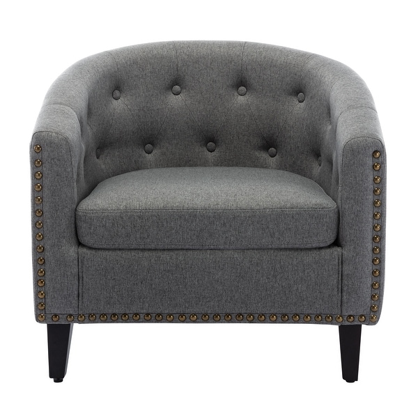 Modern Living Room Accent Chair Barrel Chair Upholstered Linen Fabric Club Sofa Button Tufted Armchair Tub Rivet Lounge Chair