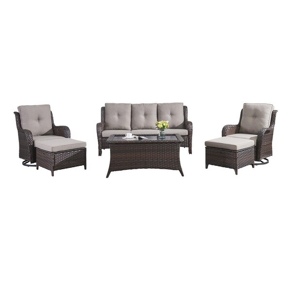 2 Piece Outdoor Ottoman Wicker Patio Ottomans