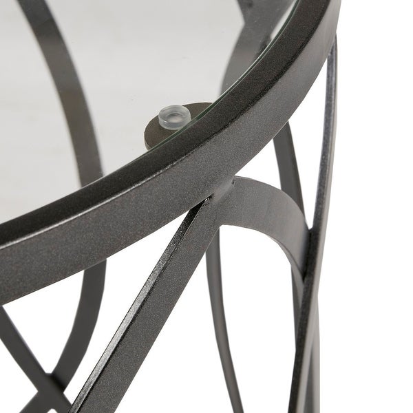 Arlo Metal Eyelet Accent Table with Tempered Glass Top