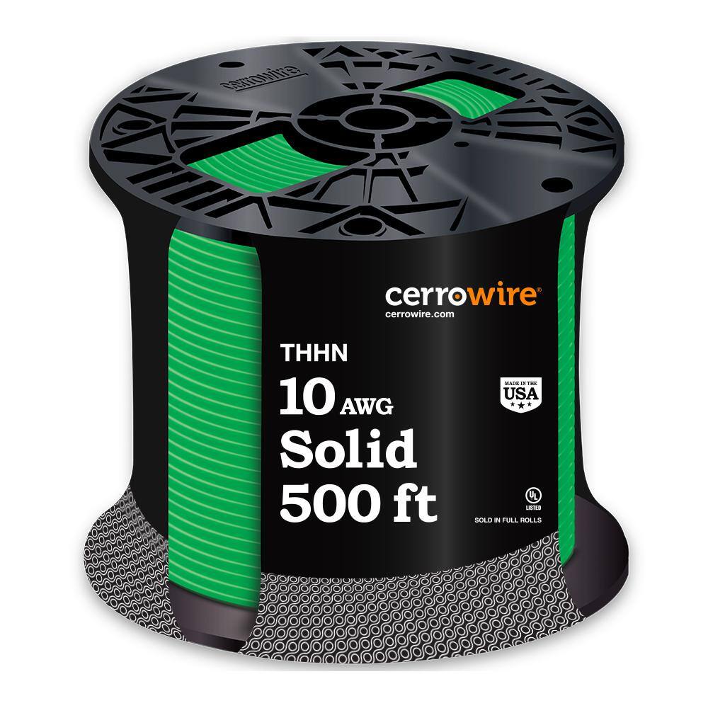 Cerrowire 500 ft. 10 Gauge Green Solid Copper THHN Wire 112-1875J