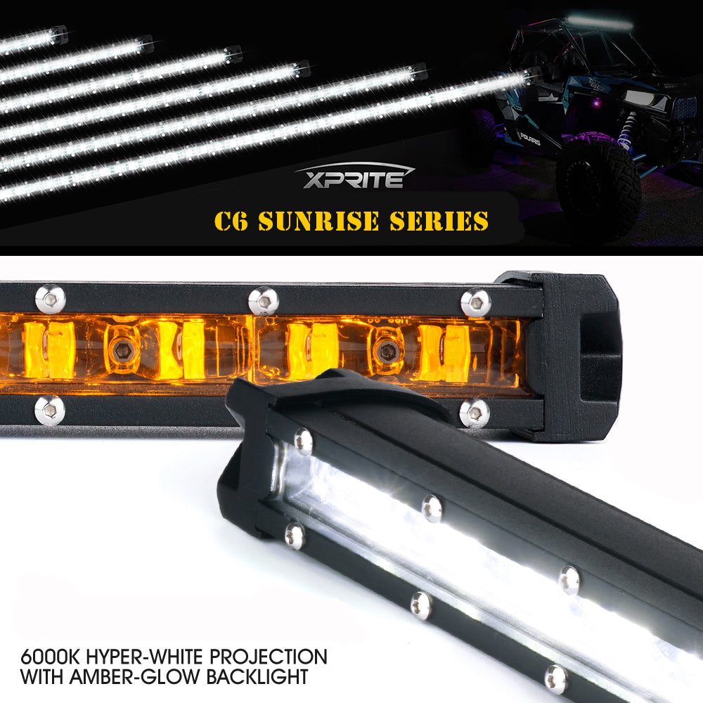 Xprite USA WL-C6AMBER-120SS Sunrise Series 26 in. Single Row 120W LED Light Bar with Amber Backlight