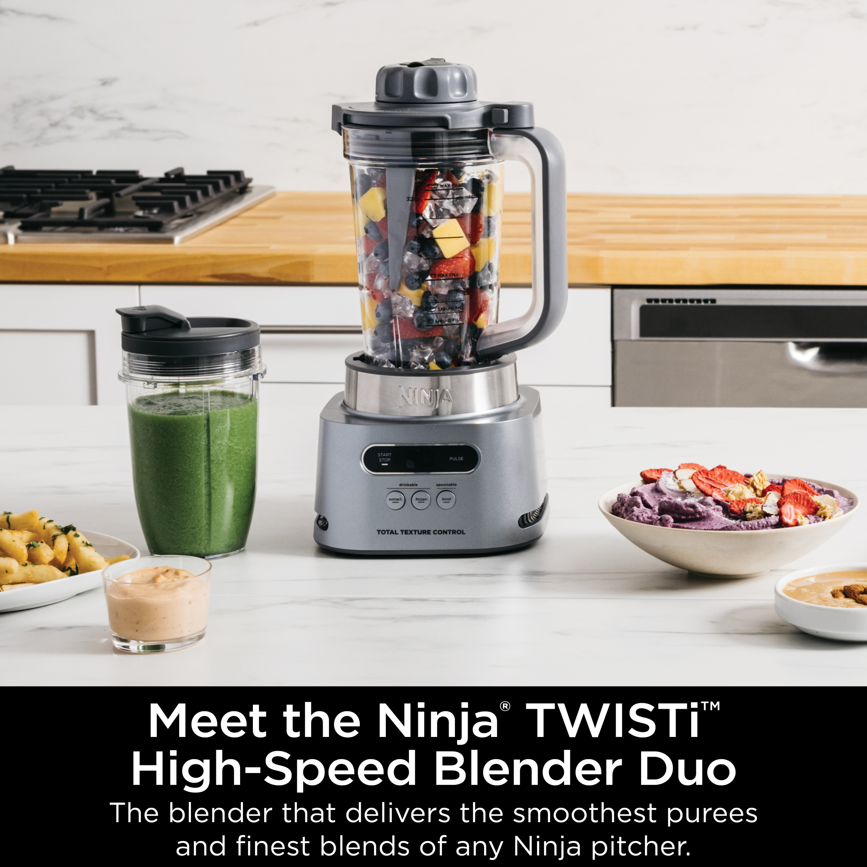 Ninja TWISTi， HIGH-SPEED Blender DUO 3 Preset Auto-iQ Programs， 34 oz. Pitcher Capacity， SS150