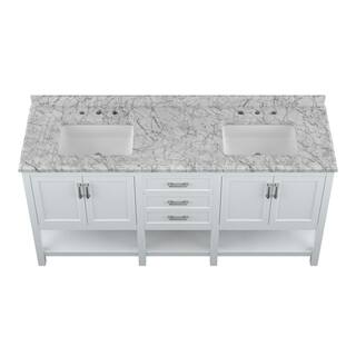 Home Decorators Collection Everett 72 in. W x 22 in. D Vanity Cabinet in White with Carrara Marble Vanity Top in White with White Basins EEWVT7222D