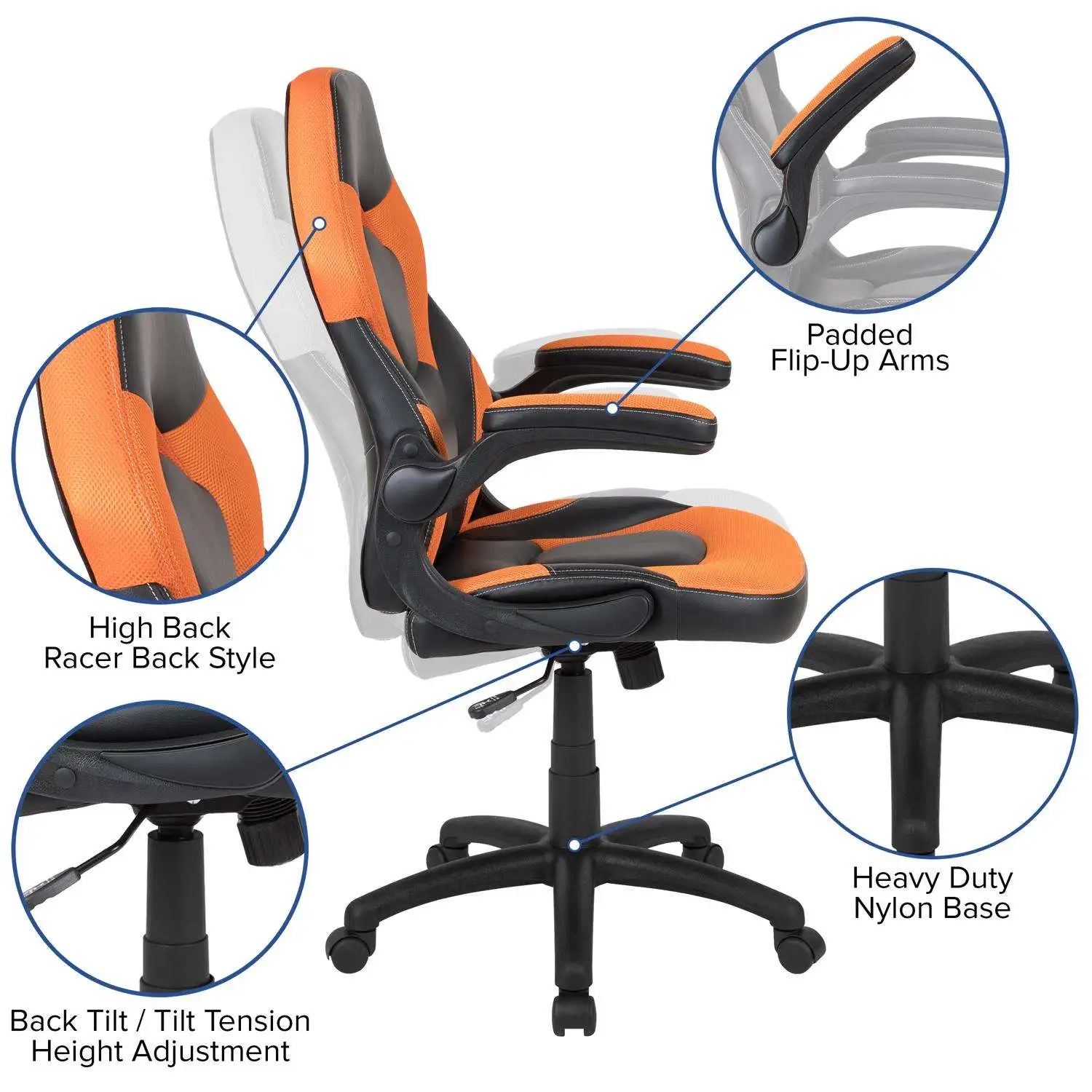 X10 Orange Leather/Mesh Office Chair