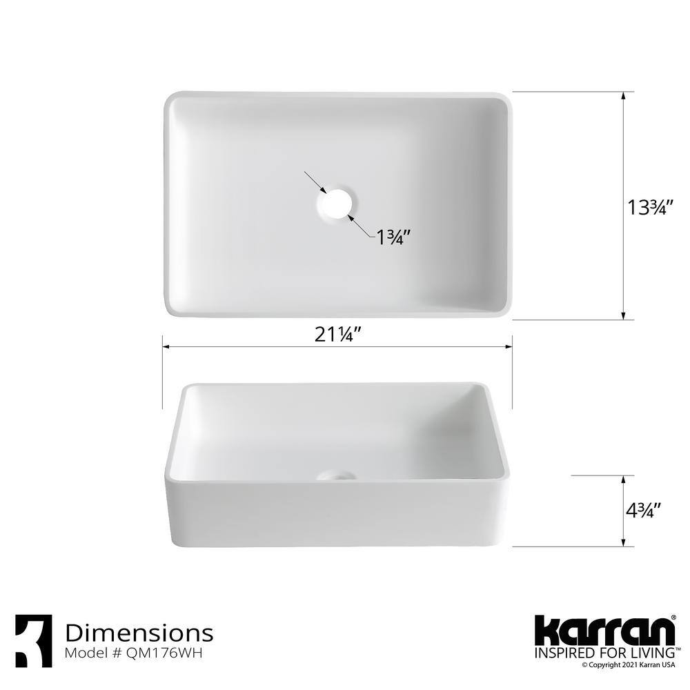 Karran Quattro 21 in. Matte White Acrylic Rectangular Vessel Sink QM176WH