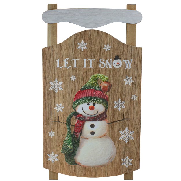 Northlight 24 Let It Snow Wooden Sled Snowman And Snowflakes Wall Sign