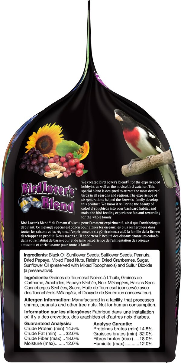 Brown's Bird Lover's Blend Nut， Fruit and Berry Wild Bird Food