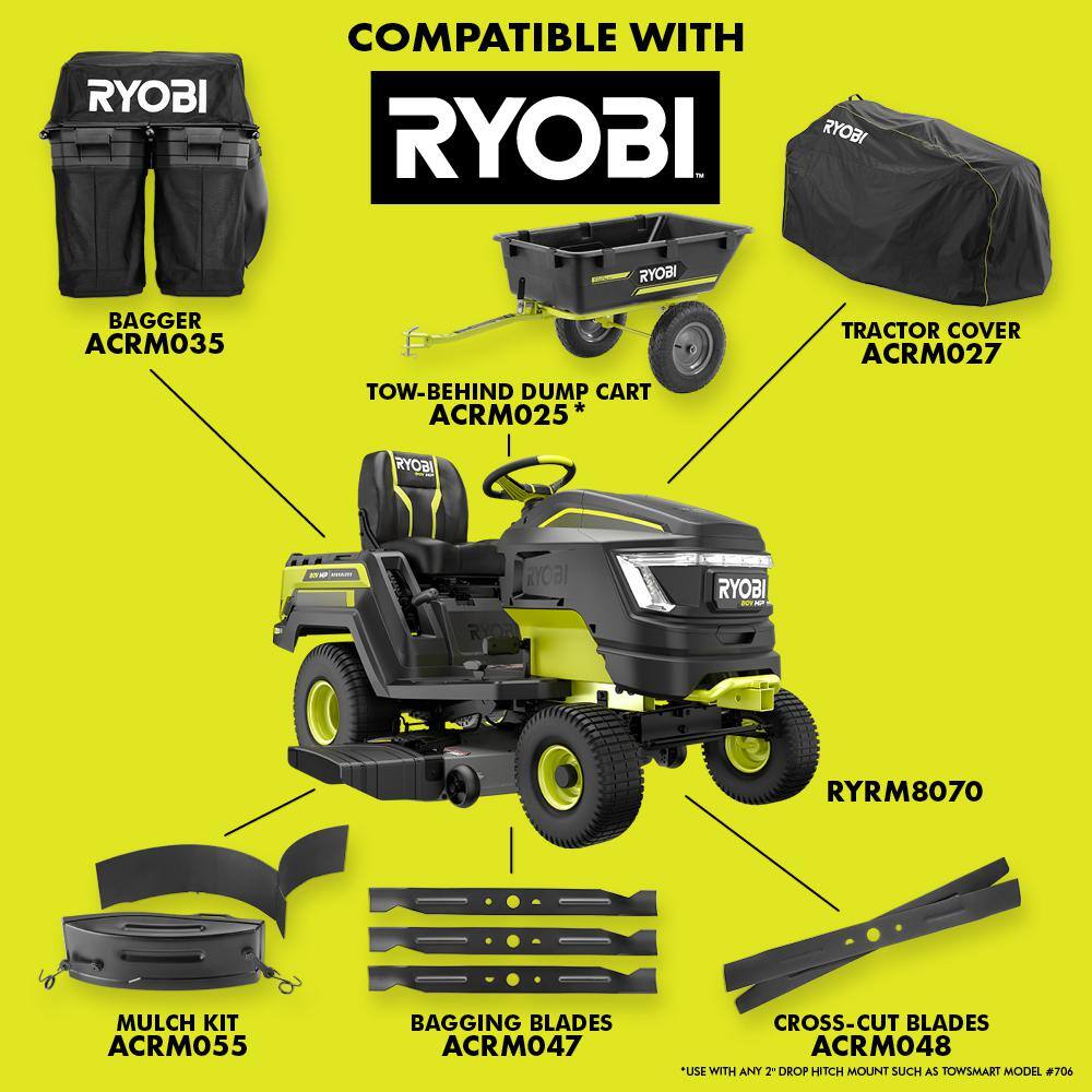 RYOBI 80V HP Brushless 46 in. Battery Electric Cordless Riding Lawn Tractor with (3) 80V 10Ah Batteries and Charger RYRM8070