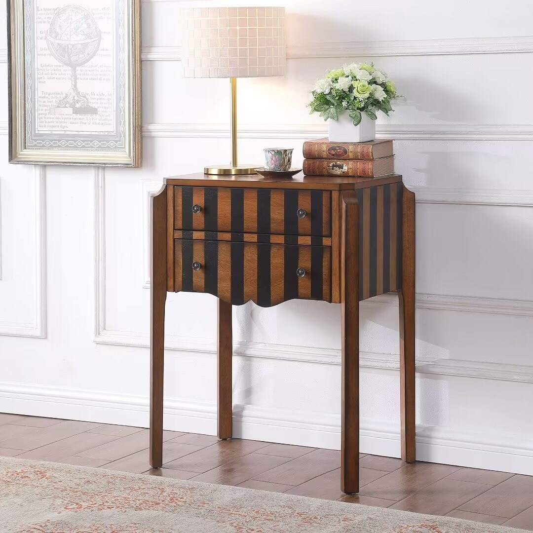 Simplify 2-drawer Solid Wood Storage Side Table