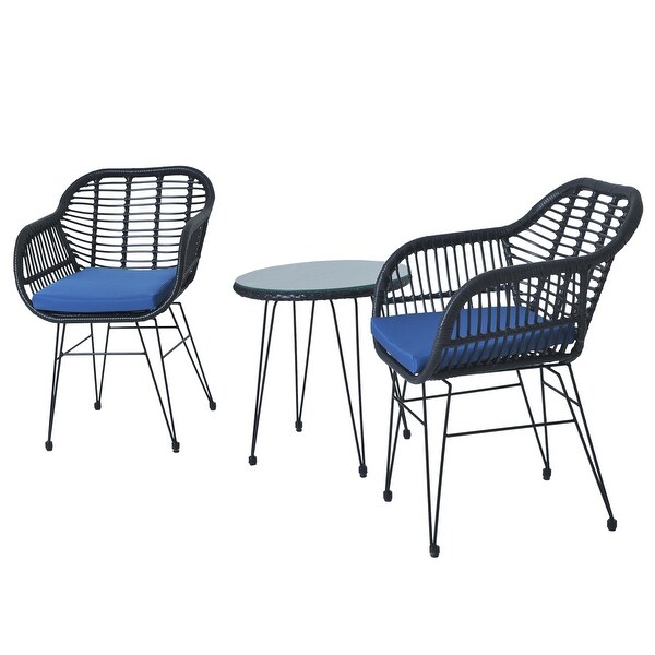 3 Pieces Patio Rattan Conversation Set with Coffee Side Table