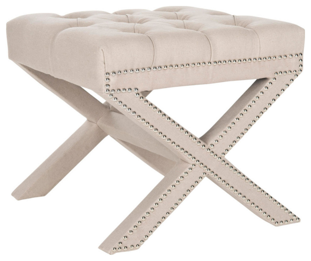 Arnold Ottoman Silver Nail Heads Taupe   Transitional   Footstools And Ottomans   by V.S.D Furniture  Houzz