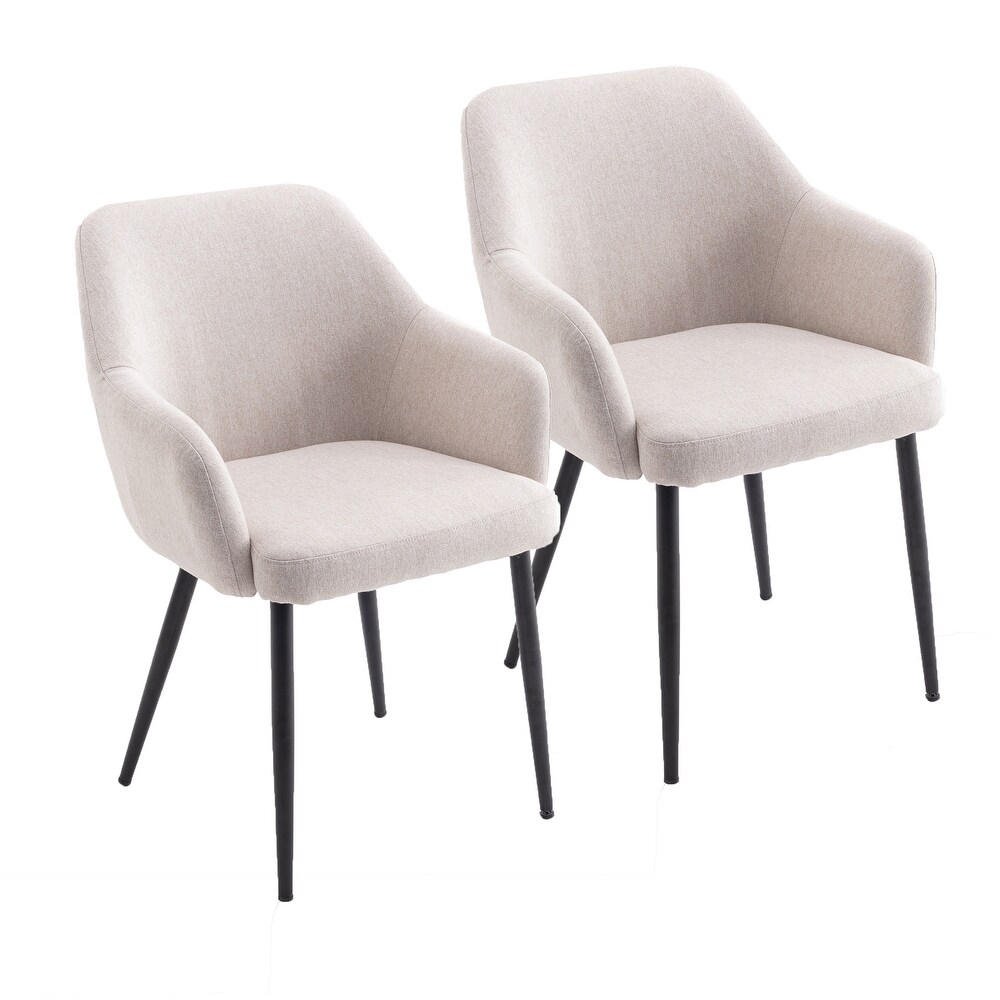 Set of 2 Dining Chairs with Linen Surface  Leisure Chair with Metal Legs  Modern Kitchen Chair for Dining Room Living Room