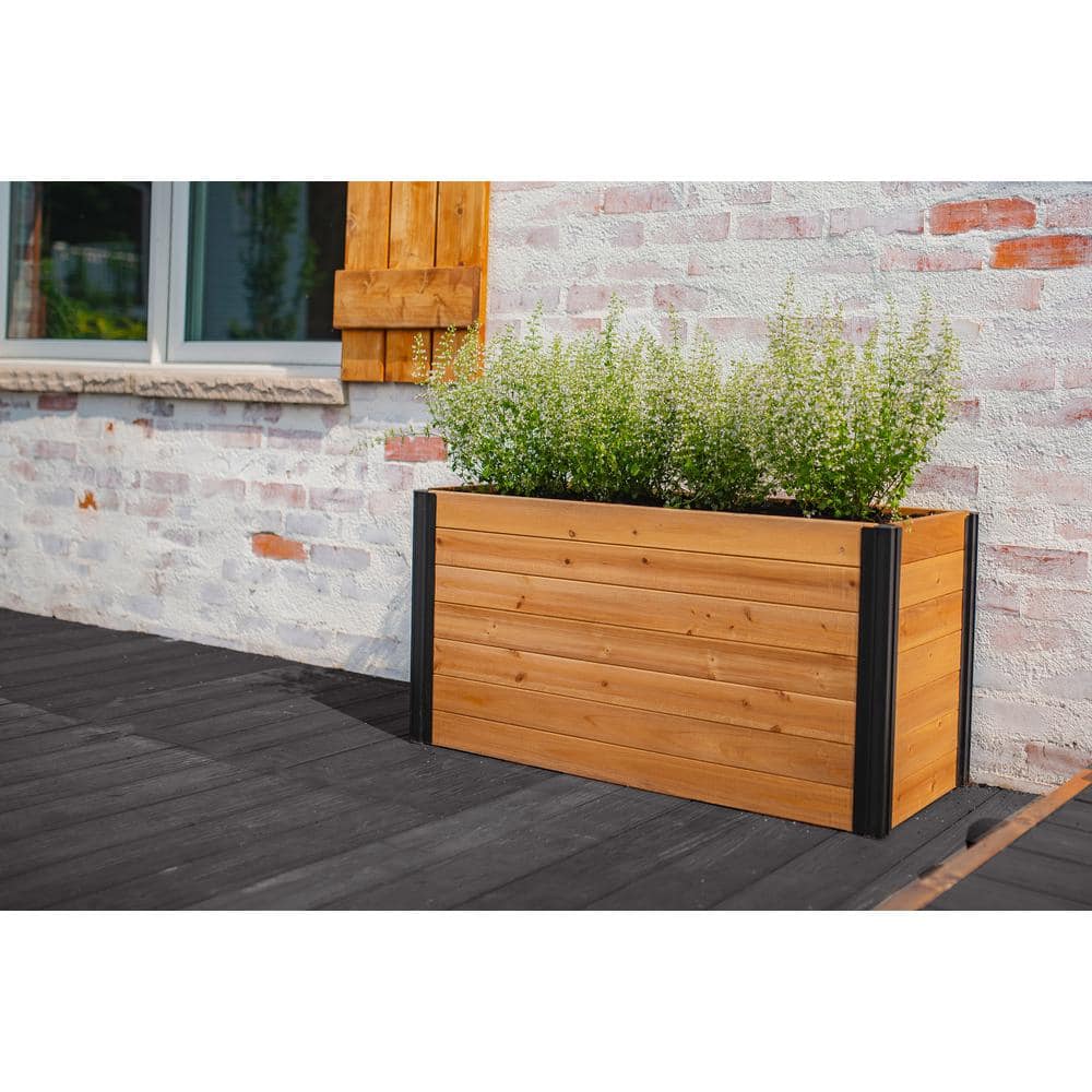 New England Arbors Vita Mezza 39quotL x 16quotW x 19quotH Small Cedar Parklette Planter Golden Brown VT17715 VT17715