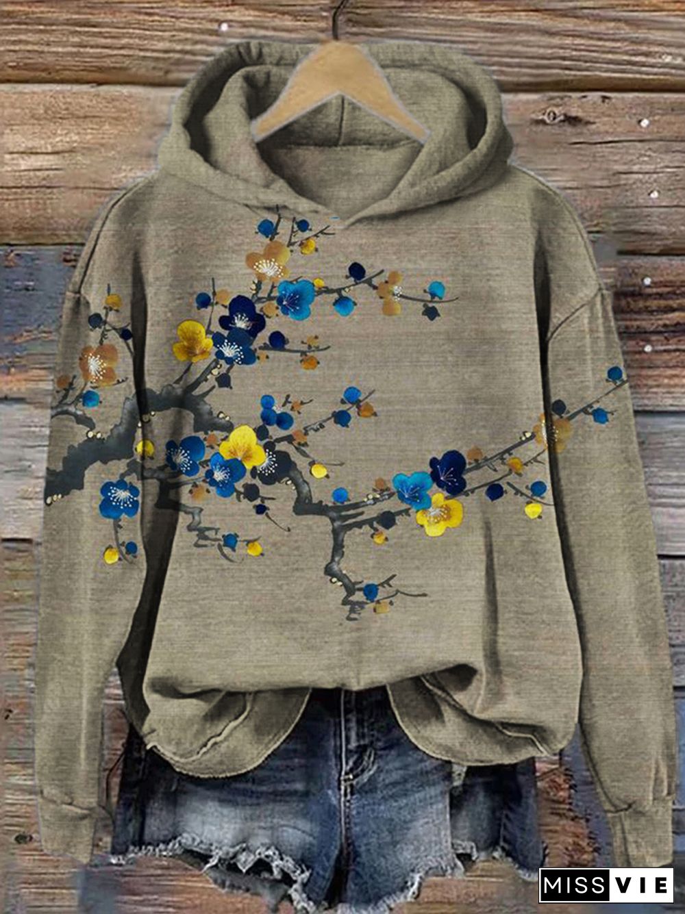 Colorful Plum Blossom Japanese Embroidery Art Hoodie