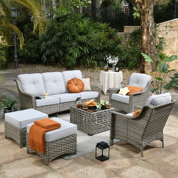 OVIOS 6 Pieces Outdoor Wicker Set With SolarPowered Table