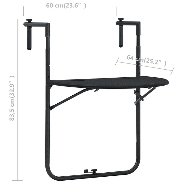 vidaXL Hanging Balcony Table Black 23.6