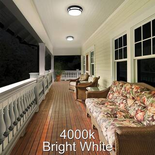 Hampton Bay 11 in. Round Black Indoor Outdoor Ceiling LED Light 3 Color Temperature Options Wet Rated 830 Lumens Front Side Porch 54471291