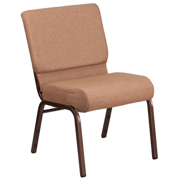 Flash Furniture HERCULES Series 21'' Extra Wide Caramel Fabric Stacking Church Chair with 4'' Thick Seat - Copper Vein Frame