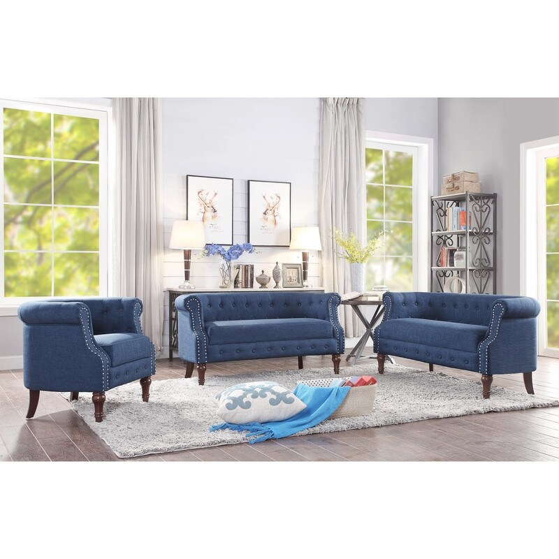 Rosevera Three Piece Living Room Tufted Sofa Set  Chesterfield