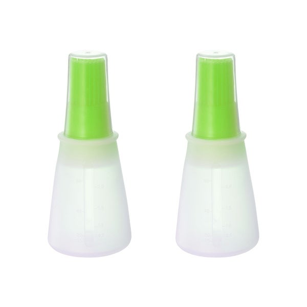 2pcs Silicone Pressing Bottle Oil Brush with Cap for BBQ Cooking Baking， Green