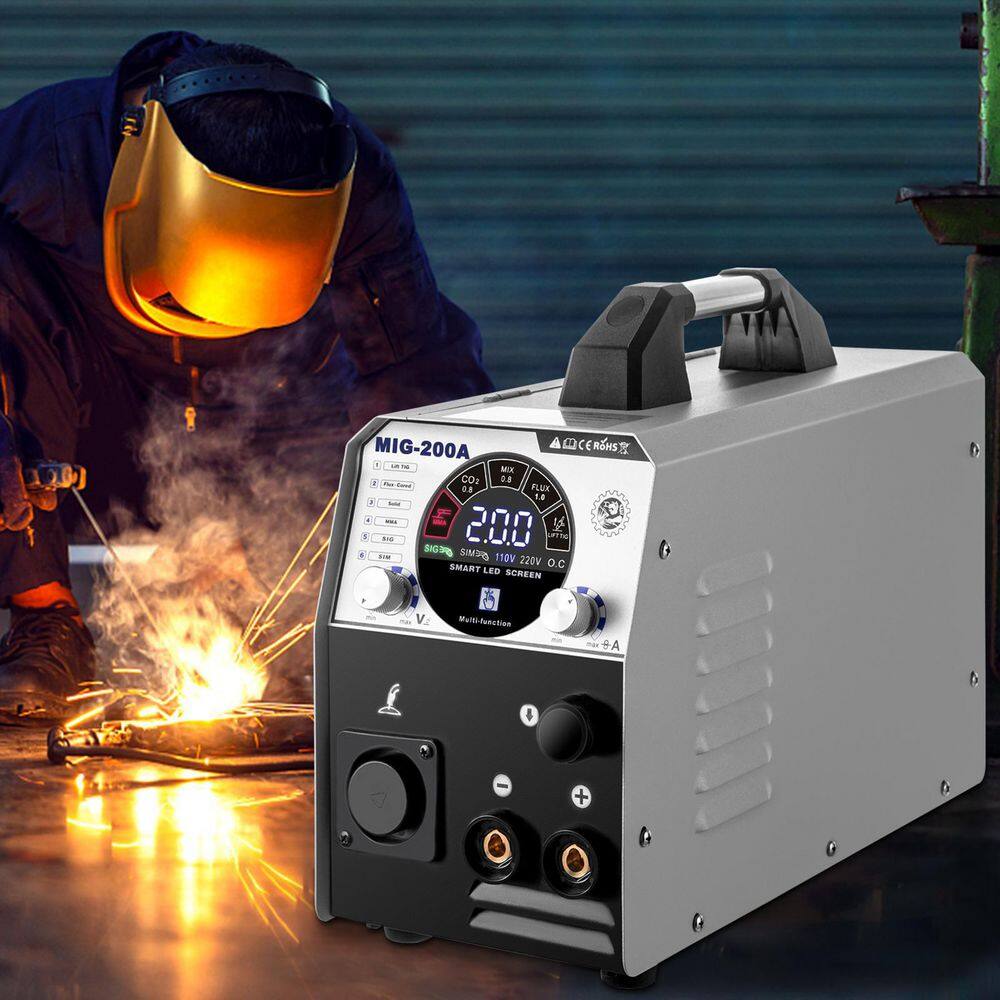 VEVOR 6 in 1 MIG TIG MMA Welder 200 Amp Flux Core Welding Machine Aluminum 110220-Volt with1 KG Welding Wire Stick Welder SZHDMIG-200A-X08YV1