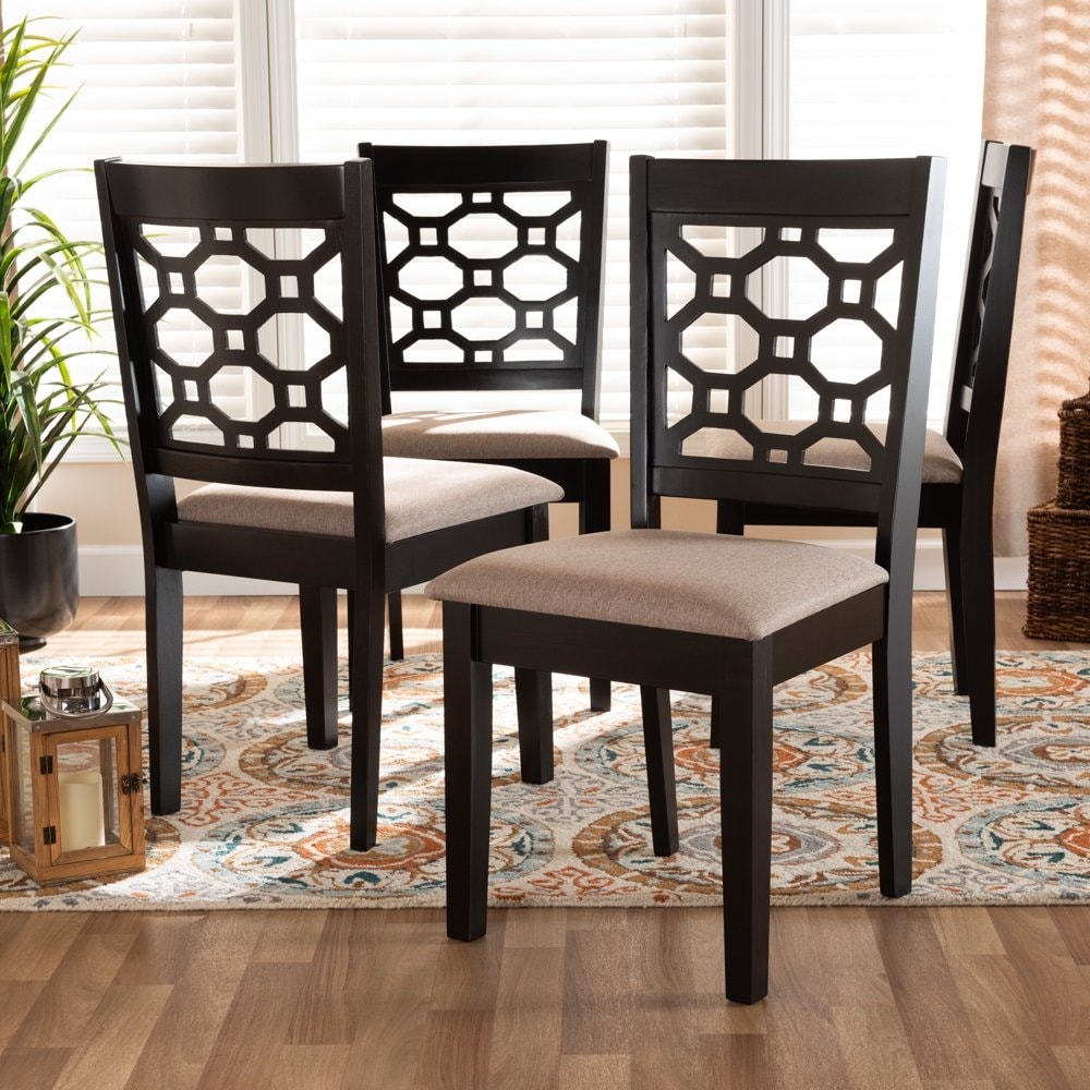 Modern and Contemporary Sand Fabric Upholstered and Dark Brown Finished Wood 4-Piece Dining Chair Set