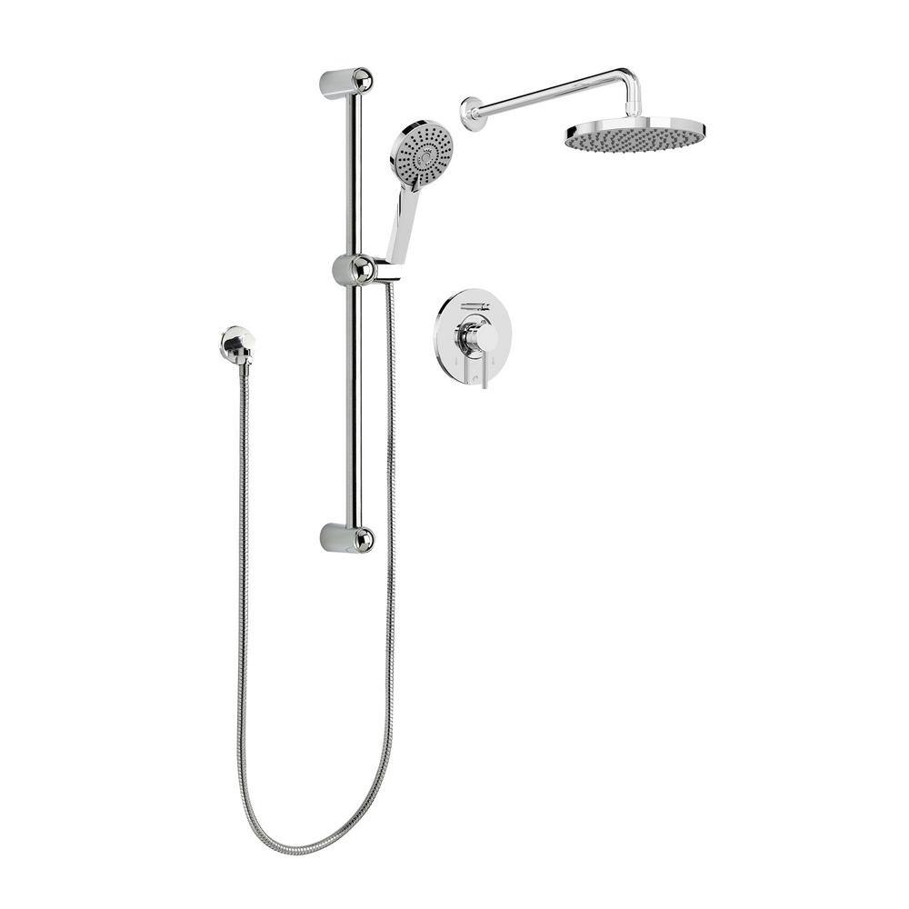 KEENEY Belanger 1-Spray Round Hand Shower and Showerhead from Wall Combo Kit with Slide Bar and Valve in Polished Chrome KIT-DEL130CCP