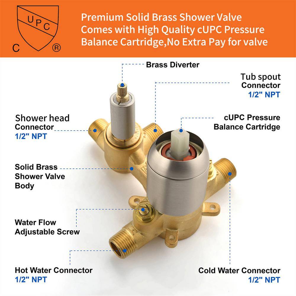 FLG Single-Handle 1-Spray Tub and Shower Faucet with 8 in. Shower Head Tub Shower System in Brushed Nickel (Valve Included) SS-0070-BN-8