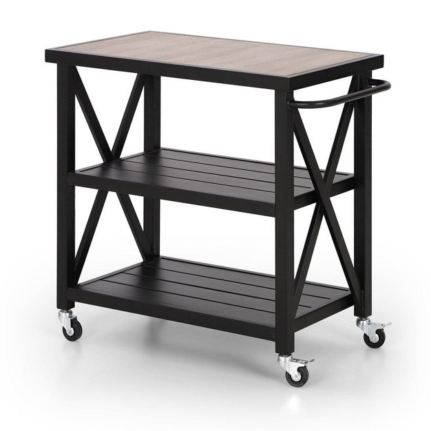 Outdoor Double Shelf Movable Steel Rectangle Cart Table Captiva Designs