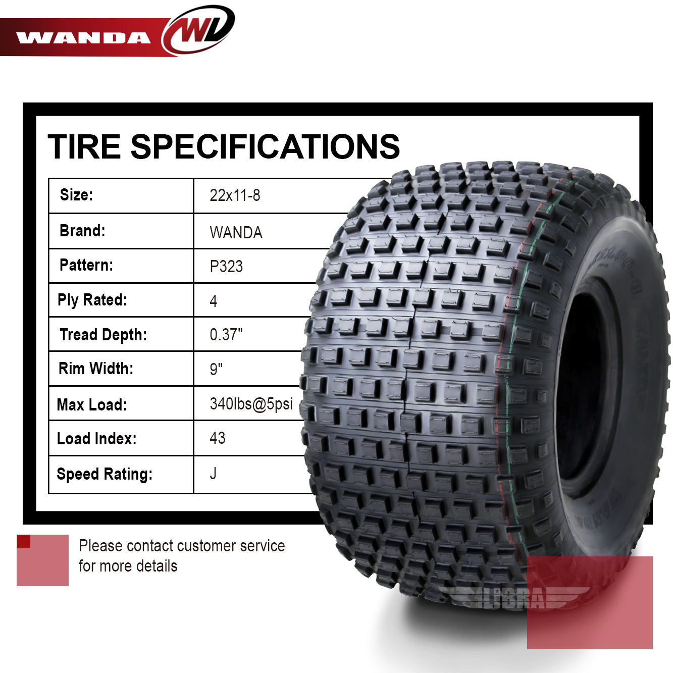 2 New WANDA ATV Tires 22X11-8 22x11x8 4PR P323 - 10032