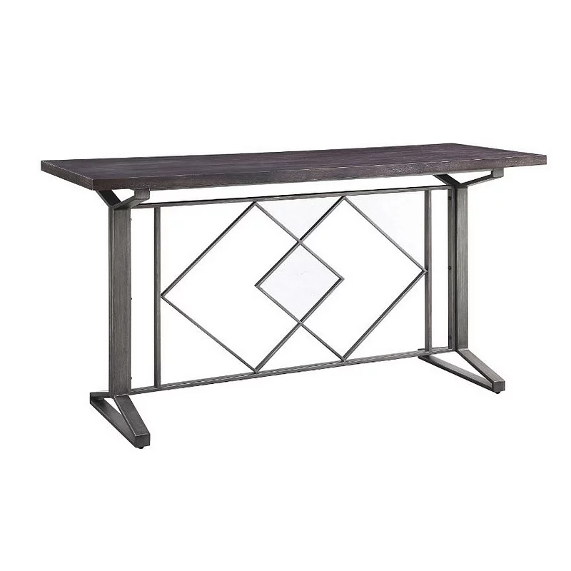 Counter Height Table with Geometric Metal Base， Gray