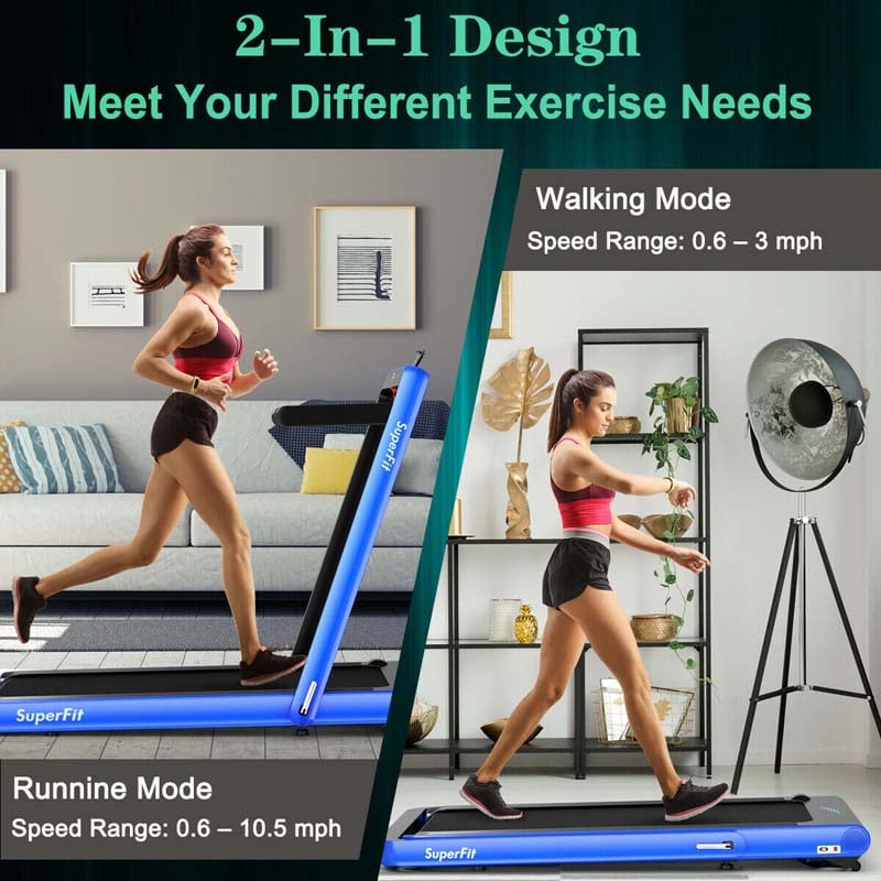 2 in 1 4.75HP Folding Treadmill, Under Desk Electric Treadmill, Portable Running Machine with APP Control, LED Touch Screen, Bluetooth Speaker