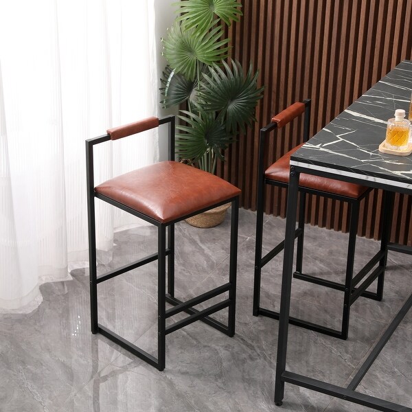 Set of 2 Modern Counter Height Bar Stools， PU Leather Upholstered Barstools for Pub， Armless Dining Chairs