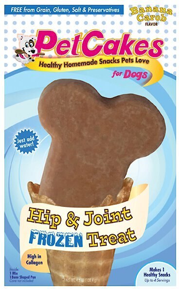 PetCakes YumYum Bones Banana Carob Flavor Hip and Joint Frozen Yogurt Mix With Bone Shaped Pan Dog Treats， 4-oz bag， Color Varies