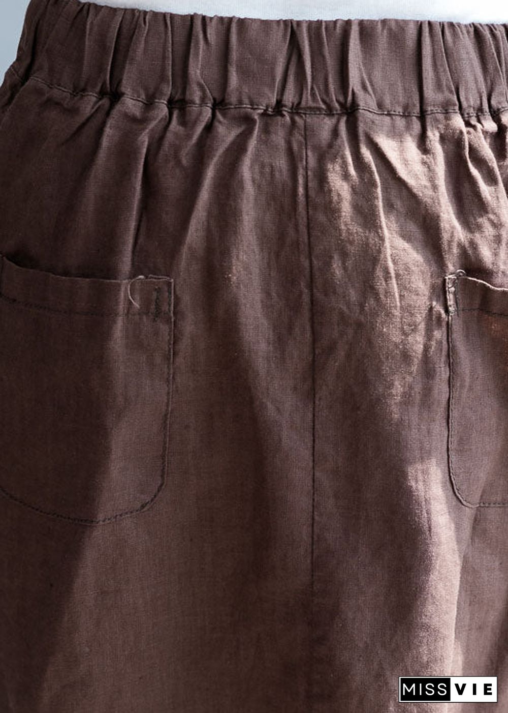 Plus Size Chocolate Asymmetrical Pockets Linen Skirts Spring