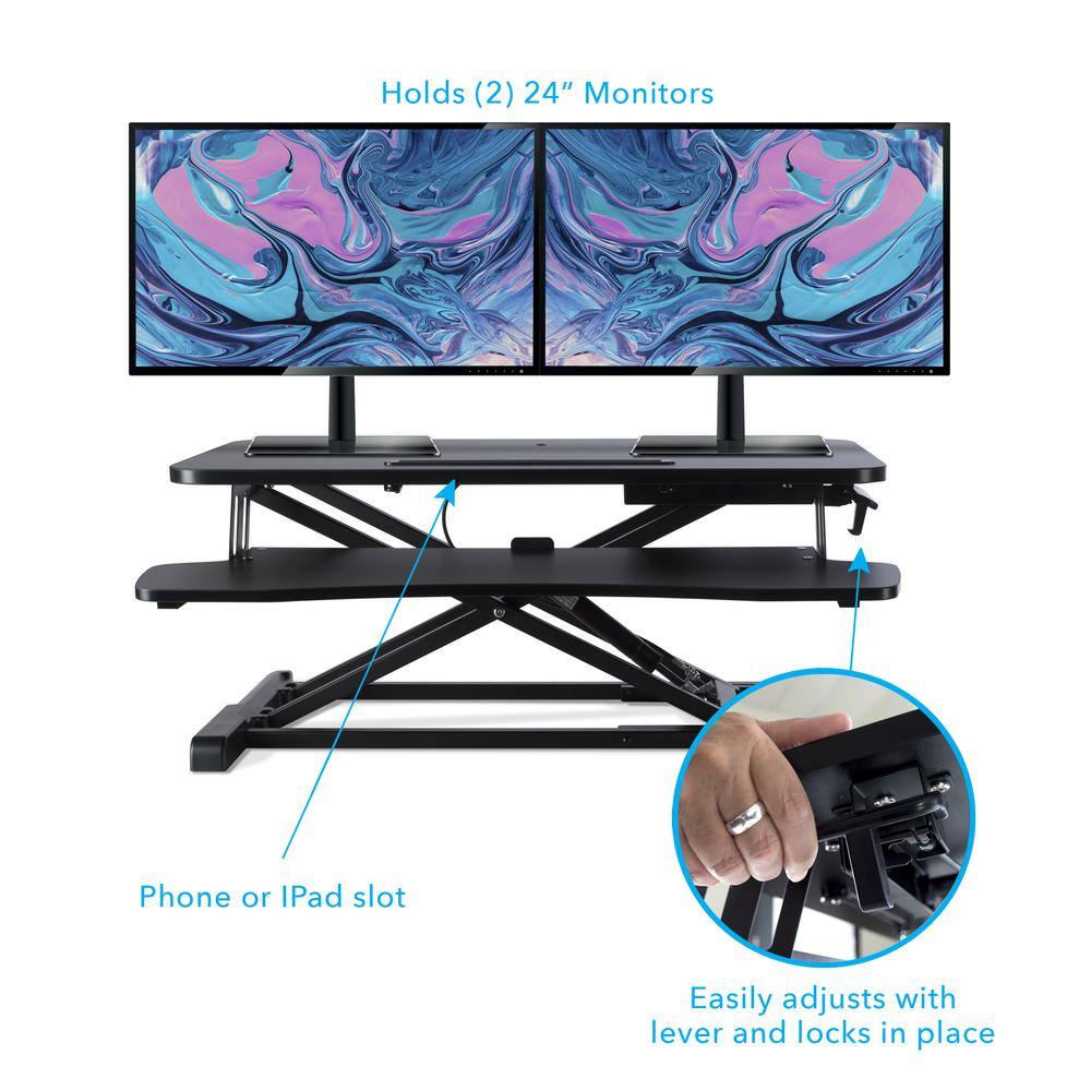 Atlantic Black 31 in. Height Adjustable Large Standing Desk Converter Sit to Stand Dual Monitor Gas Spring Desktop Riser 33908129