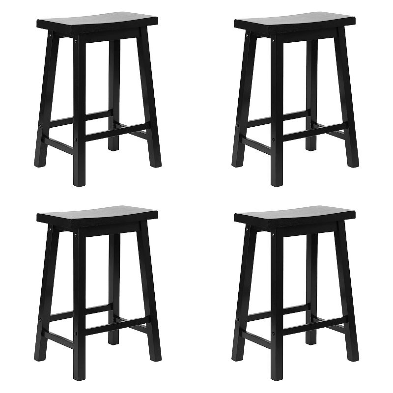 Pj Wood Classic Saddle Seat 24 Inch Kitchen Bar Counter Stool， Black (4 Pack)