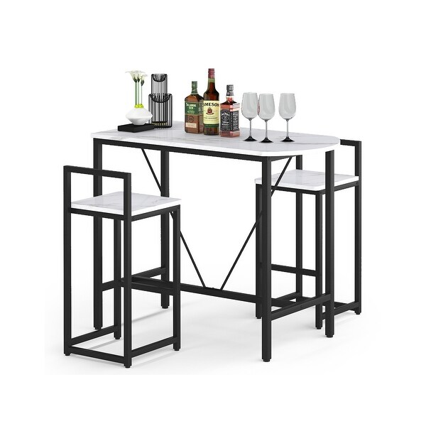 3-Piece Bar Table Set， Kitchen Pub Dining Table with 2 Bar Stools