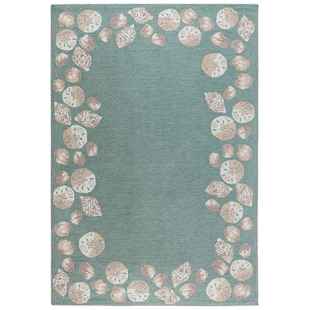 Liora Manne Capri Seashell Border Indoor/Outdoor Rug Aqua