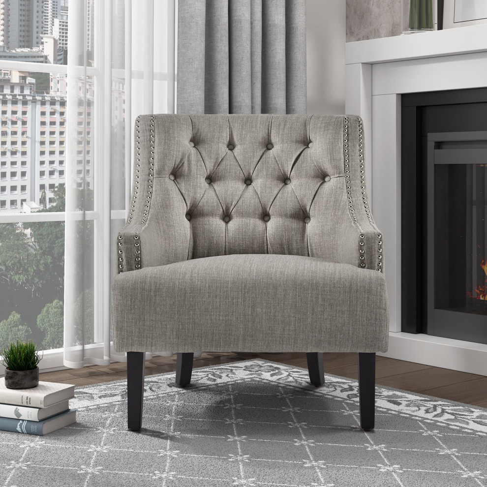 Classic Accent Chair  Button Tufted Wingback and Nailheaded Sloped Arms   Transitional   Armchairs And Accent Chairs   by Declusia  Houzz