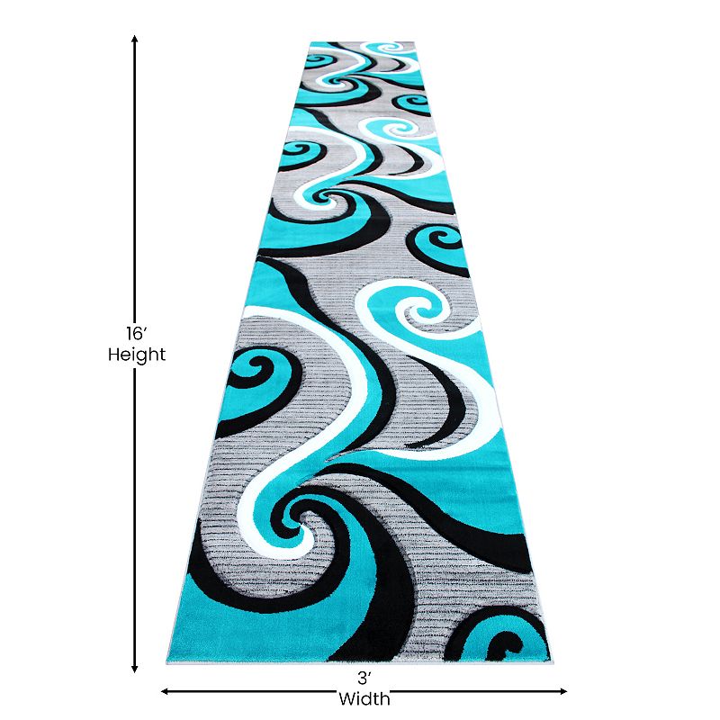 Masada Rugs Masada Rugs Sophia Collection 3'x16' Modern Contemporary Hand Sculpted Area Rug in Turquoise