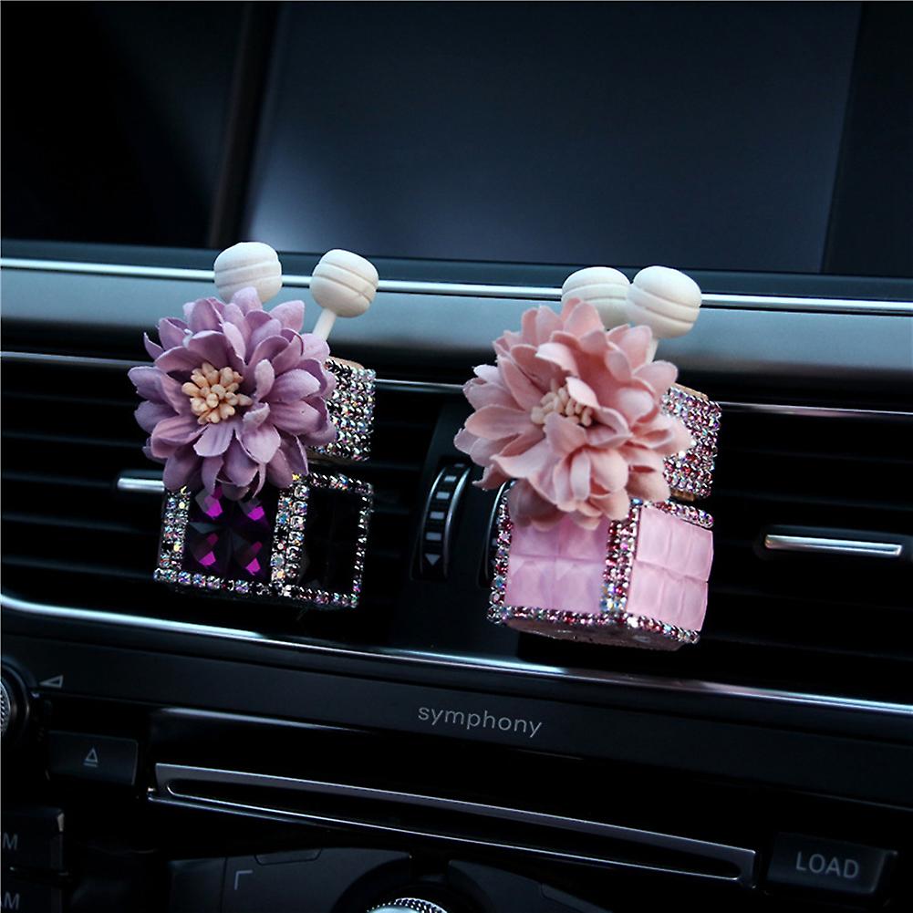 Bling Car Air Vent Perfume Clip Bottle With Flower Crystal Rhinestones Auto Vehicle Fragrance Diffuser Air Freshener Perfume Diffuser Fragrance Bottle